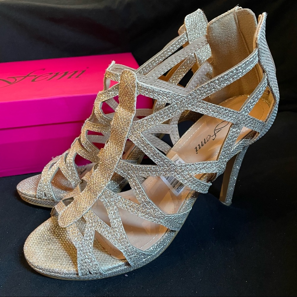 Gold rhinestoned heels